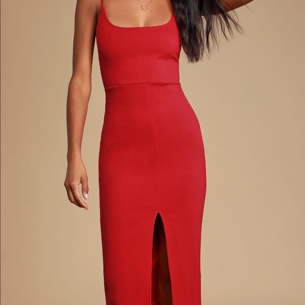 Lulus red midi sexy strappy red dress